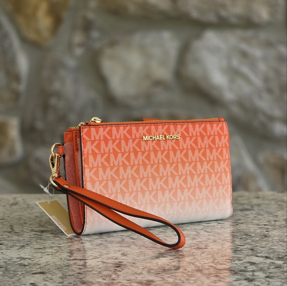 Michael Kors Jet Set Logo Ombré Orange Double Zip Wristlet
